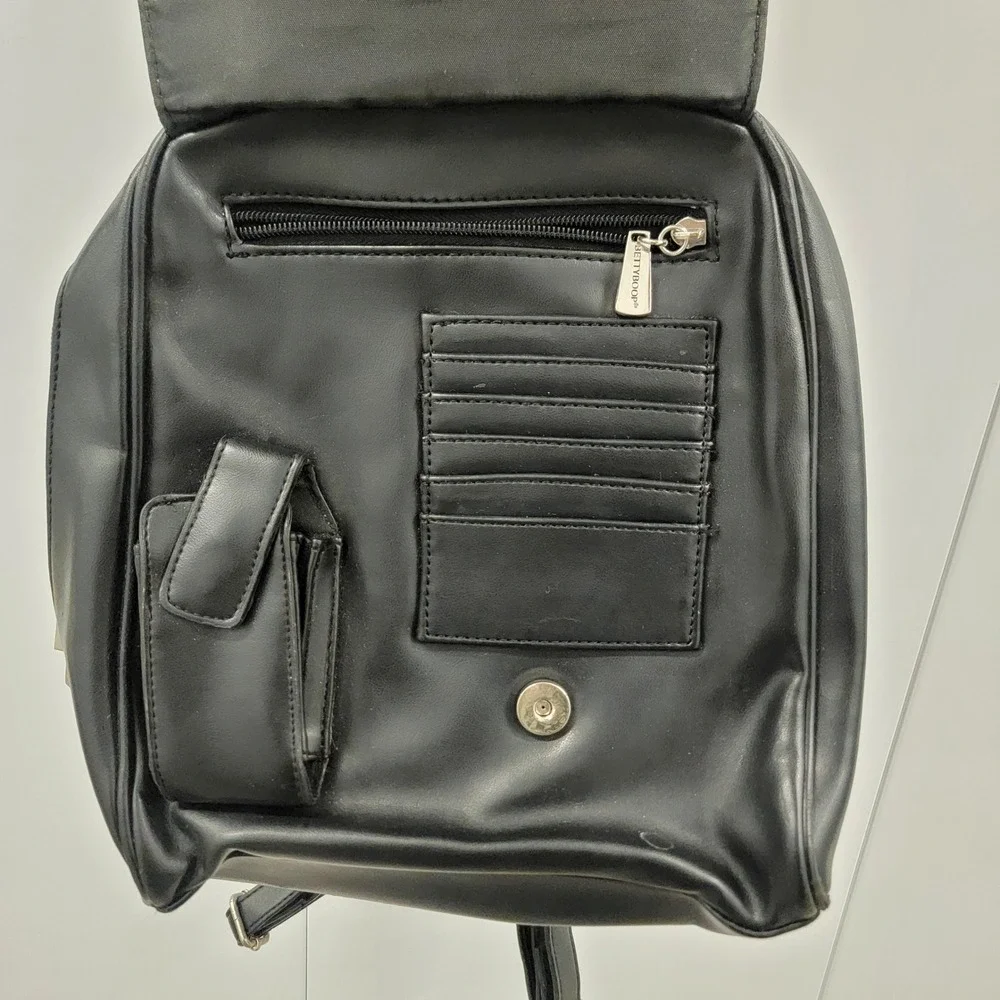 Vintage 2002 Betty Boop Biker Motorcycle Mini Backpack Black Faux‎ Leather Y2K